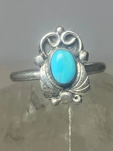 TURQUOISE RING SOUTHWEST PINKY FLORAL LEAVES BLOSSOM BABY CHILDREN WOMEN GIRLS (1 of 1)