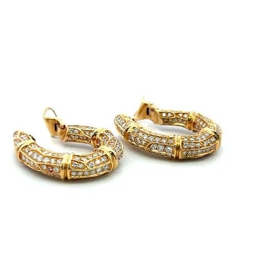 CARTIER VINTAGE 18K YELLOW GOLD HOOP EARRINGS WITH 8 CARAT ROUND F VS DIAMONDS (1 of 2)