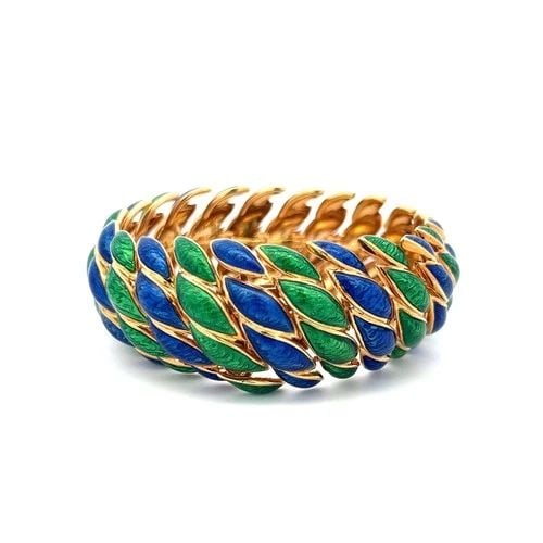 DAVID WEBB VINTAGE 97.20 GRAMS ENAMEL AND 18 KARAT YELLOW GOLD LINK BRACELET (1 of 2)