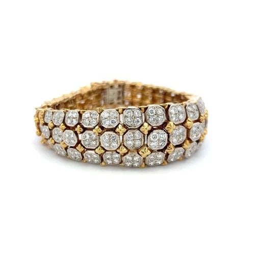 VINTAGE 18K TWO TONE GOLD LINK BRACELET WITH 7.25 CARAT ROUND DIAMONDS (1 of 1)