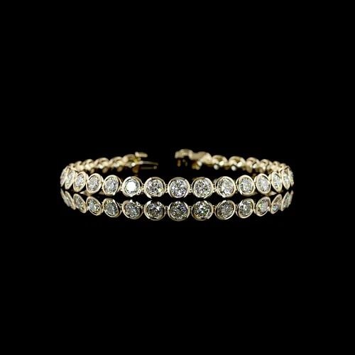 LAB-GROWN 10.35 CARAT ROUND G-H-SI DIAMOND 14K YELLOW GOLD TENNIS BRACELET: LAB-GROWN 10.35 CARAT ROUND G-H-SI DIAMOND 14K YELLOW GOLD TENNIS BRACELET Title: High-quality Brand-New Echo Friendly Elegant Lab-Grown 10.35 Carat Round G-H-SI Diamond 14K Yellow Gold Tennis Bracele