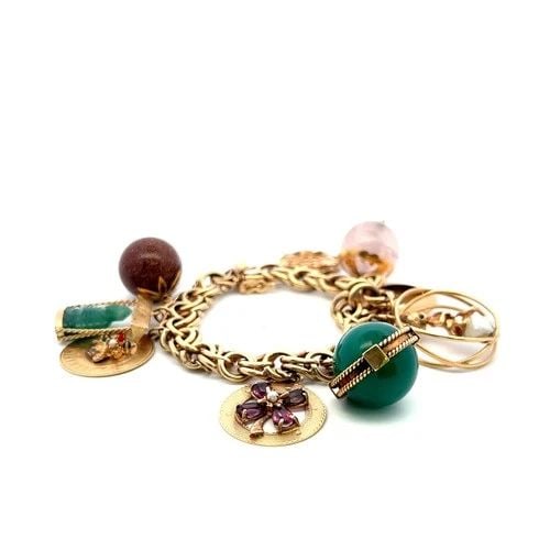 VINTAGE 14K/18K YELLOW GOLD CHARM BRACELET WITH 1.5 MM-20.00 MM MULTI GEMS (1 of 2)