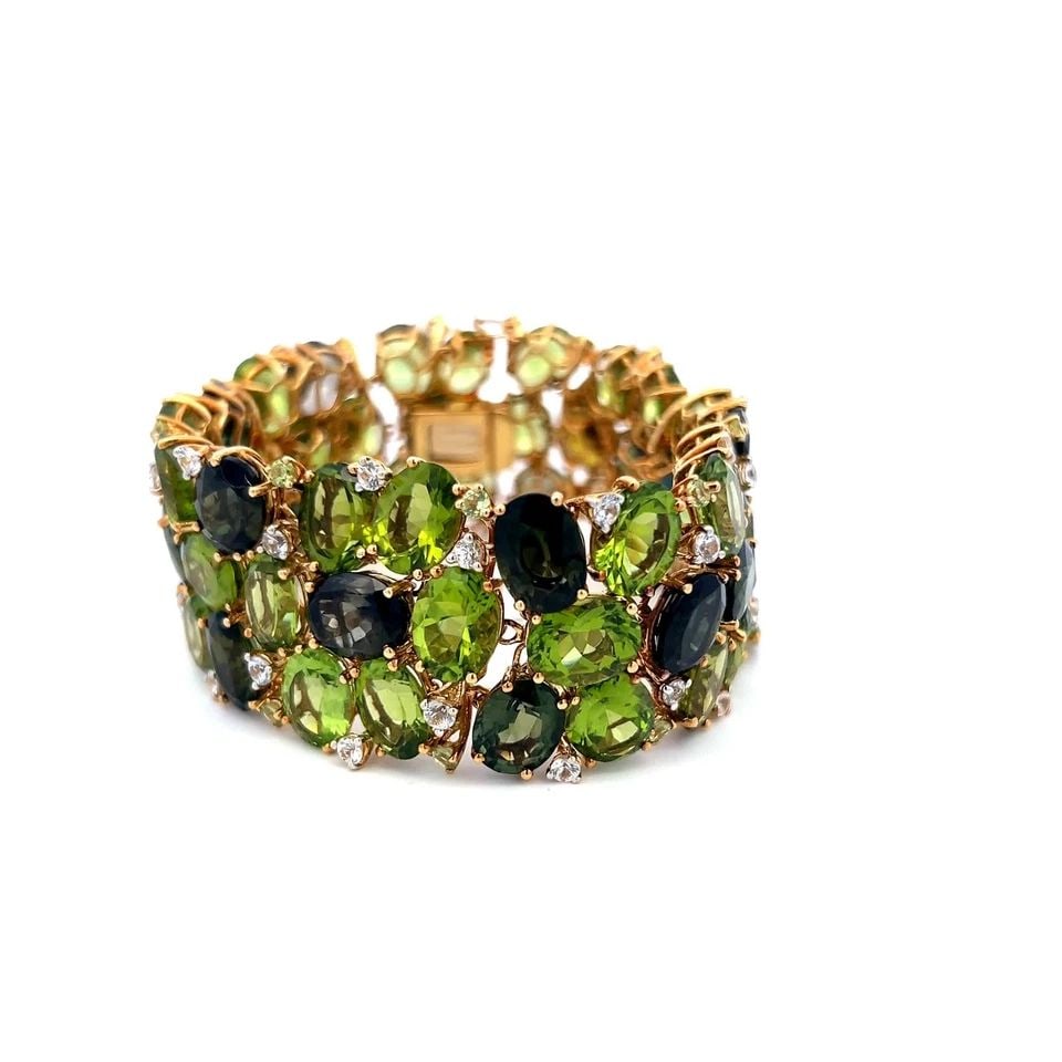 18K YELLOW GOLD LINK BRACELET 2.28 CARAT SEMI PRECIOUS STONE 142.5 CARAT PERIDOT (1 of 1)