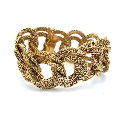 VINTAGE 18 KARAT YELLOW GOLD TEXTURED MESH LINK BRACELET 117.5 GRAMS (1 of 2)