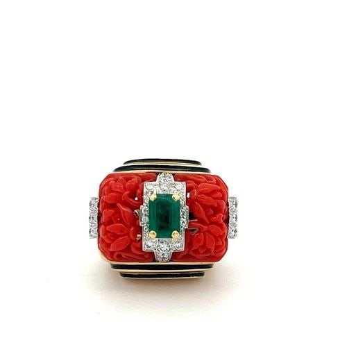 DAVID WEBB 18K YG COCKTAIL RING 0.9CT ROUND F-VS DIAMOND 0.75CT EMERALD SIZE 4.7 (1 of 1)