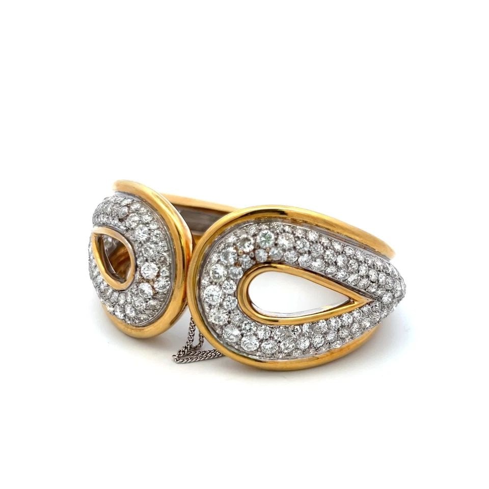VINTAGE 18K TWO TONE GOLD BANGLE BRACELET WITH 20.7 CARAT ROUND G-VS DIAMONDS (1 of 1)