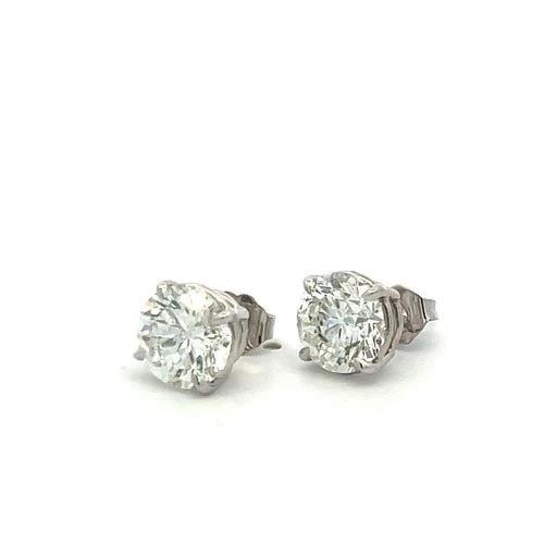 4.02CT ROUND BRILLIANT I-I2/I1 DIAMOND 14K WHITE GOLD STUD EARRINGS WITH GIA (1 of 2)