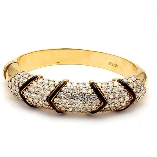 VINTAGE 18K YELLOW GOLD BANGLE BRACELET WITH 9 CARAT ROUND H-VS1 DIAMONDS 6.25IN (1 of 2)