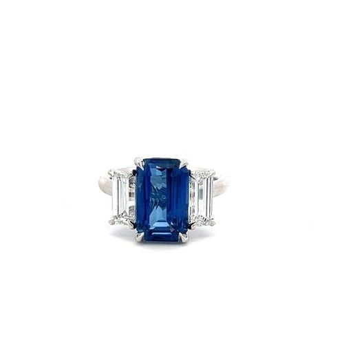 PLATINUM THREE-STONE RING 1.66CT EMERALD DIAMONDS 5.06CT SAPPHIRE SIZE 6.5 GIA (1 of 1)
