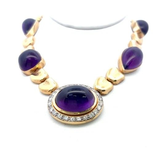 18K YG STATEMENT NECKLACE WITH 1.55CT OLD EUROPEAN CUT DIAMONDS 126CT AMETHYSTS (1 of 1)