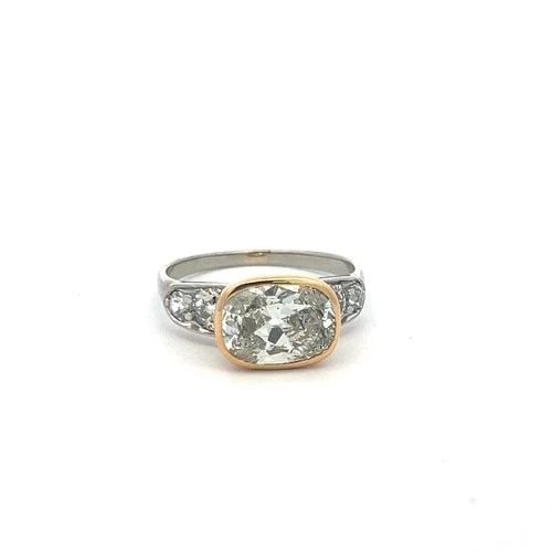 18K TWO TONE GOLD ENGAGEMENT RING 3.43CT CUSHION & OLD EUROPEAN DIAMOND K-I1 GIA (1 of 2)