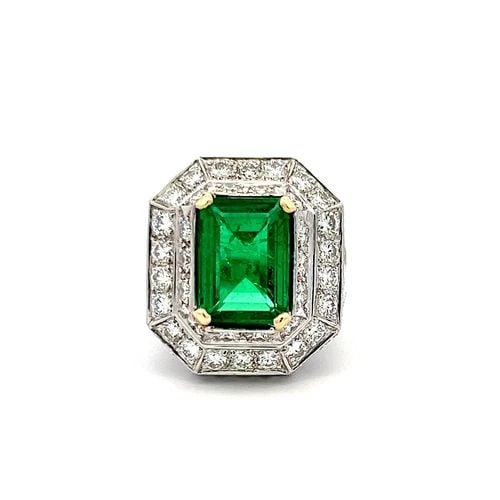 4.31 CARAT EMERALD 3.48 CARAT ROUND DIAMOND PLATINUM 18K GOLD HALO RING (1 of 2)