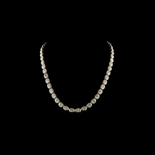 LAB-GROWN 35.52 CARAT OVAL E-F-VS DIAMOND 14K YELLOW GOLD TENNIS NECKLACE: LAB-GROWN 35.52 CARAT OVAL E-F-VS DIAMOND 14K YELLOW GOLD TENNIS NECKLACE Title: High-quality Brand-New Echo Friendly Elegant Lab-Grown 35.52 Carat Oval E-F-VS Diamond 14K Yellow Gold Tennis Necklace 