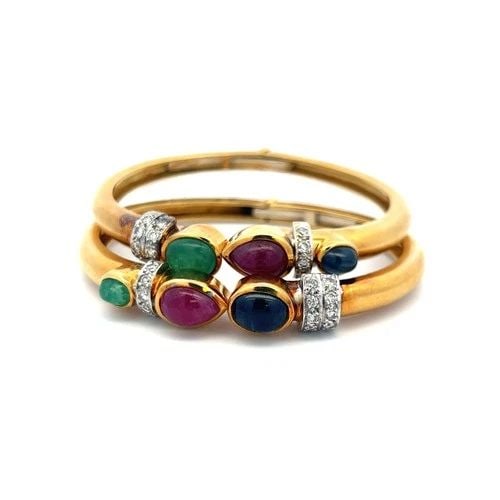6.00 CARAT RUBY 6.30 CARAT SAPPHIRE EMERALD 1.20 CARAT DIAMOND 18K YG BRACELET (1 of 2)