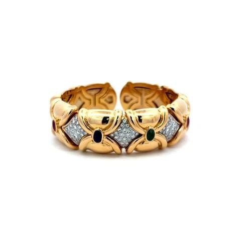 1.50 CARAT DIAMOND 2.66 CARAT EMERALD SAPPHIRE RUBY 18K YG CUFF BRACELET (1 of 2)