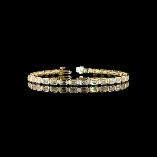 LAB-GROWN 7.25 CARAT EMERALD E-F-VS1 DIAMOND 14K YELLOW GOLD TENNIS BRACELET: LAB-GROWN 7.25 CARAT EMERALD E-F-VS1 DIAMOND 14K YELLOW GOLD TENNIS BRACELET Title: High-quality Brand-New Echo Friendly Elegant Lab-Grown 7.25 Carat Emerald E-F-VS1 Diamond 14K Yellow Gold Tennis Bra