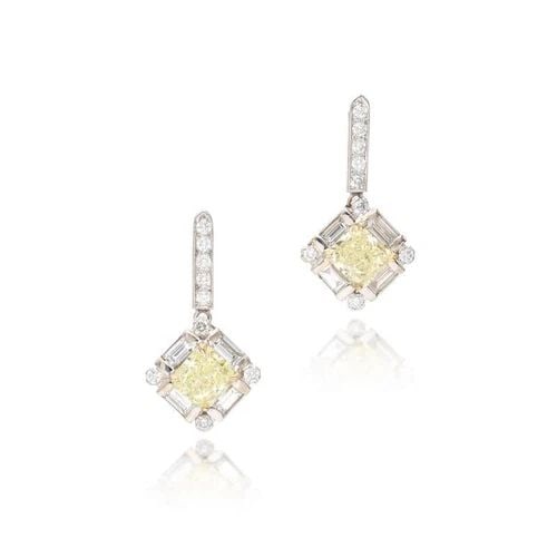 5.50 CARAT RADIANT CUT FANCY LIGHT YELLOW-VS1 DIAMOND 14K TWO TONE GOLD DROP ... (1 of 1)