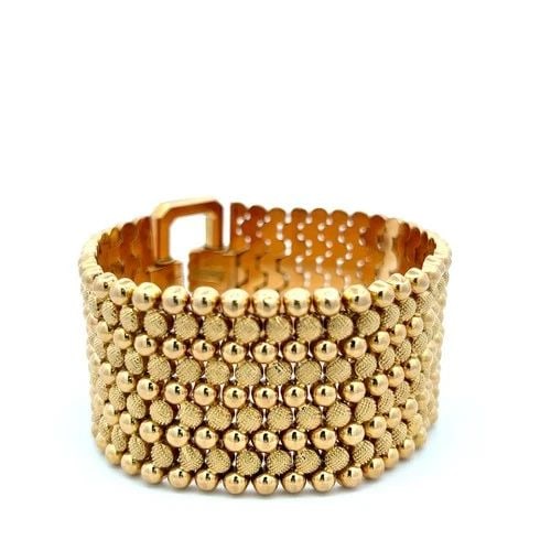 VINTAGE 18K YELLOW GOLD WIDE BEAD-LINK BRACELET 68.7 GRAMS (1 of 2)
