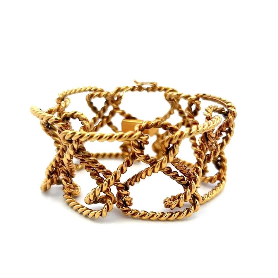 TIFFANY & CO VINTAGE 18 KARAT YELLOW GOLD ROPE WORK LINK BRACELET 56.8 GRAMS (1 of 1)