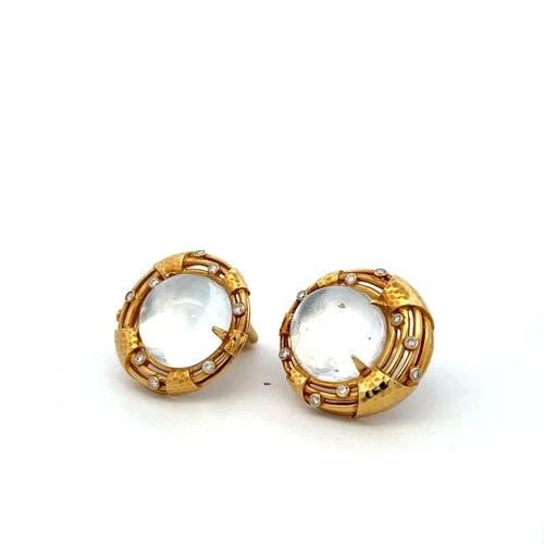 ANDREW CLUNN 18K YG CLIP ON EARRINGS WITH 1 CT ROUND F VS DIAMONDS 21 MM CRYSTAL (1 of 2)