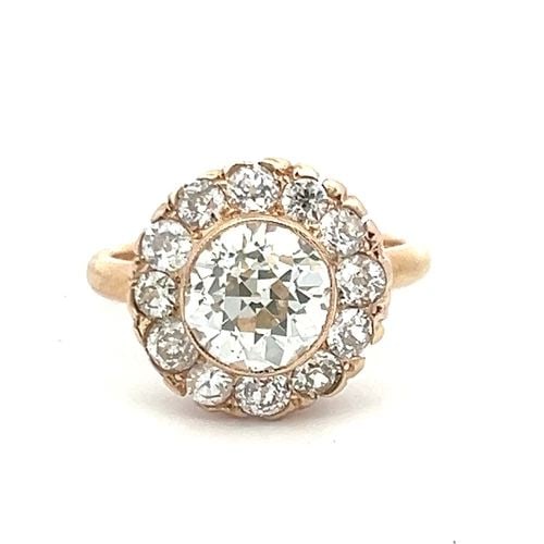 3.14 CARAT OLD EUROPEAN CUT K VS2-VS1 DIAMOND 18K YG HALO RING (1 of 2)