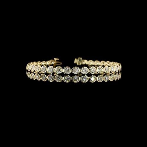 LAB-GROWN 7.55 CARAT ROUND E-F-VS+ DIAMOND 14K YELLOW GOLD TENNIS BRACELET: LAB-GROWN 7.55 CARAT ROUND E-F-VS+ DIAMOND 14K YELLOW GOLD TENNIS BRACELET Title: High-quality Brand-New Echo Friendly Elegant Lab-Grown 7.55 Carat Round E-F-VS+ Diamond 14K Yellow Gold Tennis Bracele