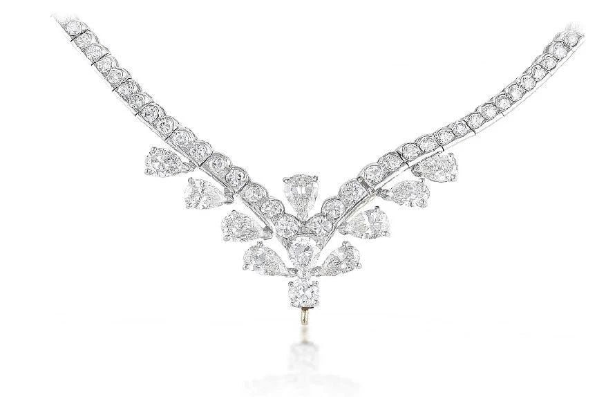10.50CT ROUND BRILLIANT & PEAR SHAPE DIAMOND STATION NECKLACE IN 18K WHITE GOLD (1 of 1)