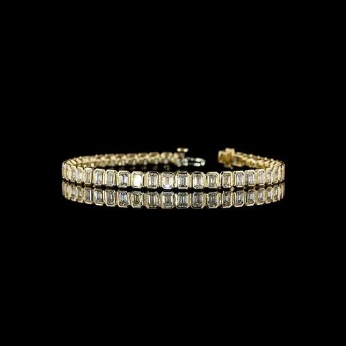 LAB-GROWN 7.58 CARAT EMERALD E-F-VS+ DIAMOND 14K YELLOW GOLD TENNIS BRACELET (1 of 1)