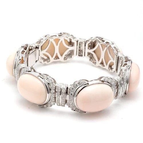VINTAGE 18 KARAT WHITE GOLD LINK BRACELET 4 CARAT ROUND F-VS2 DIAMONDS CORAL: VINTAGE 18 KARAT WHITE GOLD LINK BRACELET 4 CARAT ROUND F-VS2 DIAMONDS CORAL VINTAGE 18 KARAT WHITE GOLD LINK BRACELET 4 CARAT ROUND F-VS2 DIAMONDS CORAL PRODUCT DESCRIPTION Detailed Description: 4 Ca