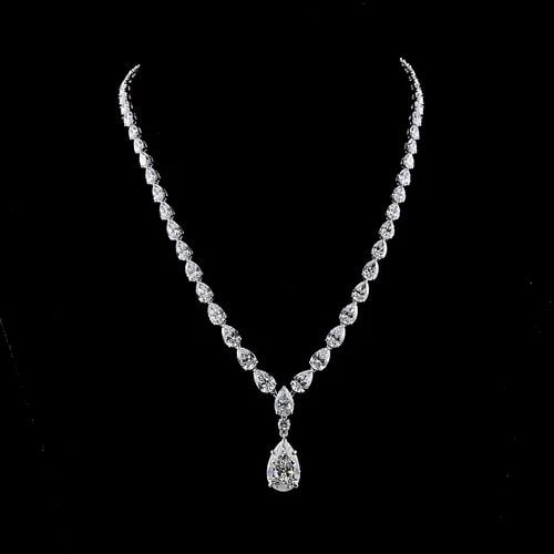 LAB-GROWN 35.93 CARAT PEAR E-F-VVS2 DIAMOND 14K WHITE GOLD LARIAT NECKLACE (1 of 2)