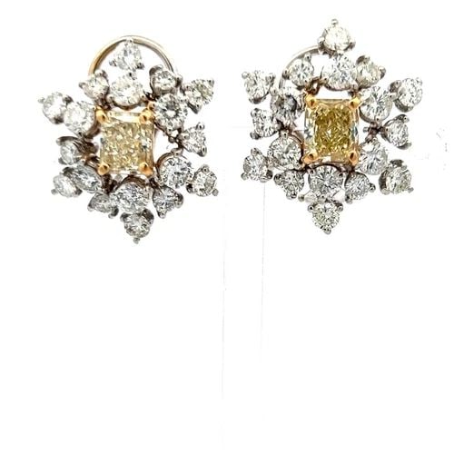 7.36 CARAT ROUND AND RADIANT CUT FANCY BROWN YELLOW DIAMOND PLAT EARRINGS (1 of 2)