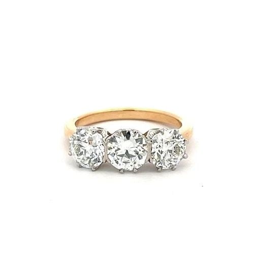 18K TWO TONE GOLD THREE-STONE RING 3.02 CT CIRCULAR & OLD EUROPEAN DIAMONDS GIA (1 of 2)