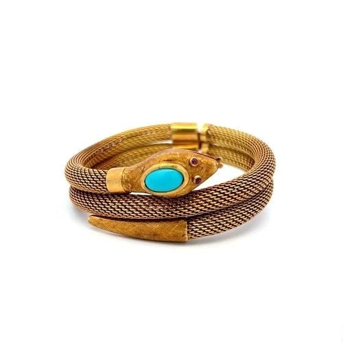 18K YELLOW GOLD TUBOGAS SNAKE BRACELET 0.02 CARAT RUBY & TURQUOISE 8.5X4.8 MM: 18K YELLOW GOLD TUBOGAS SNAKE BRACELET 0.02 CARAT RUBY & TURQUOISE 8.5X4.8 MM 18K YELLOW GOLD TUBOGAS SNAKE BRACELET 0.02 CARAT RUBY & TURQUOISE 8.5X4.8 MM PRODUCT DESCRIPTION Detailed Description: Ma