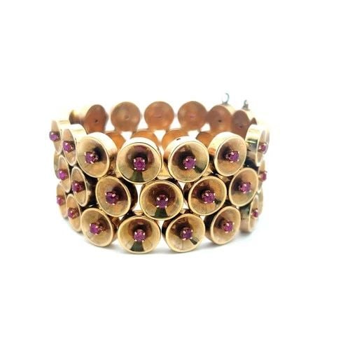 VINTAGE 14K YELLOW GOLD LINK BRACELET WITH 2.25 CARAT ROUND SAPPHIRES (1 of 2)