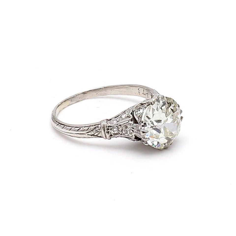2.11 CARAT OLD EUROPEAN CUT K I1 DIAMOND PLATINUM ART DECO RING (1 of 1)