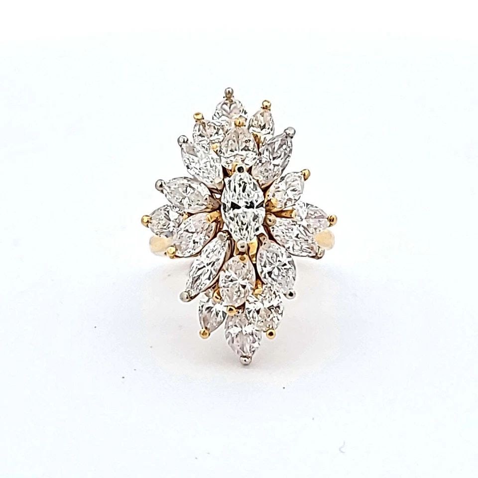 5.50 CARAT MARQUIS SHAPE H SI1-SI2 DIAMOND 18 KARAT YELLOW GOLD CLUSTER RING (1 of 1)