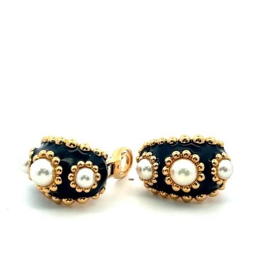 CHANEL VINTAGE 18K YELLOW GOLD CLIP-ON EARRINGS WITH 4.75-6.35 MM PEARLS (1 of 2)