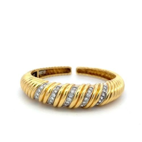 VINTAGE 18K TWO TONE GOLD CUFF BRACELET WITH 0.85 CARAT ROUND G-VS DIAMONDS (1 of 2)