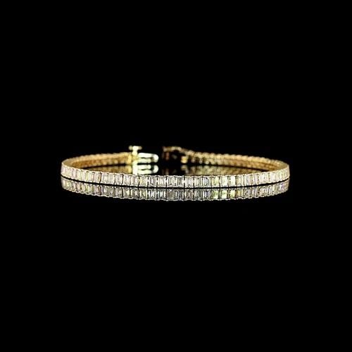 LAB-GROWN 5.39 CARAT EMERALD E-F-VS+ DIAMOND 14K YELLOW GOLD TENNIS BRACELET: LAB-GROWN 5.39 CARAT EMERALD E-F-VS+ DIAMOND 14K YELLOW GOLD TENNIS BRACELET Title: High-quality Brand-New Echo Friendly Elegant Lab-Grown 5.39 Carat Emerald E-F-VS+ Diamond 14K Yellow Gold Tennis Bra