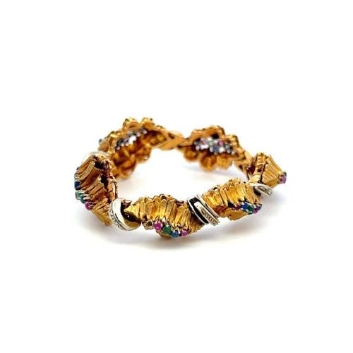 18K YG LINK BRACELET WITH 0.09 CARAT ROUND I-SI DIAMONDS & MULTI-GEMSTONES: 18K YG LINK BRACELET WITH 0.09 CARAT ROUND I-SI DIAMONDS & MULTI-GEMSTONES 18K YG LINK BRACELET WITH 0.09 CARAT ROUND I-SI DIAMONDS & MULTI-GEMSTONES PRODUCT DESCRIPTION Detailed Description: Embrace 