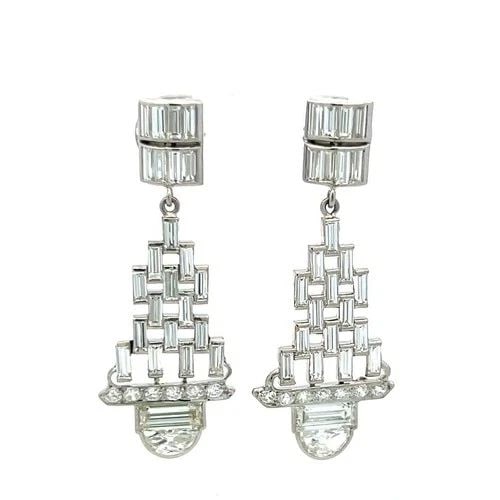 VINTAGE PLATINUM DANGLING EARRINGS WITH 5.32 CARAT MIXED CUT J VS1 DIAMONDS (1 of 2)