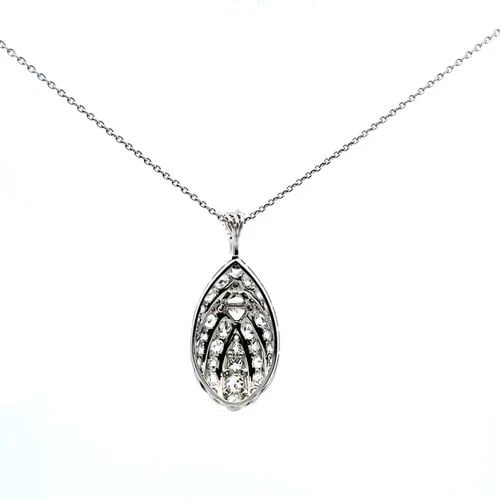 VINTAGE PLATINUM SEASHELL PENDANT NECKLACE WITH 6.5 CARAT J SI1 DIAMONDS (1 of 2)