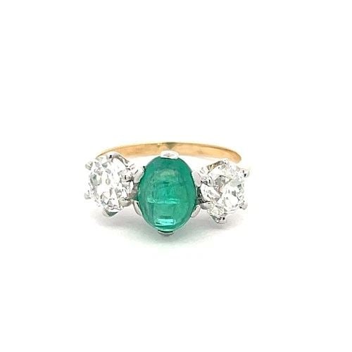 2.26CT OLD MINER CUT DIAMOND & 2.16CT EMERALD THREE-STONE 18K GOLD RING (1 of 2)