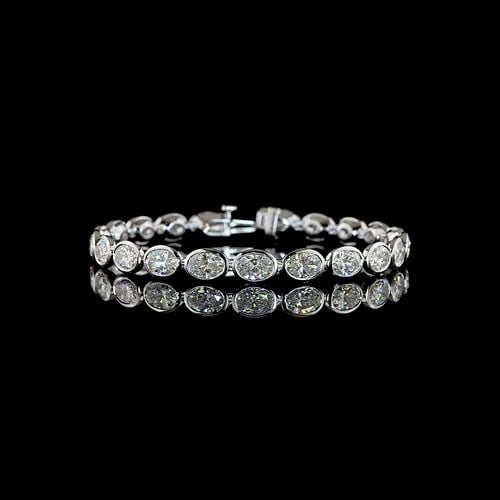 LAB-GROWN 16.64 CARAT OVAL E-F-VS1 DIAMOND 14K WHITE GOLD TENNIS BRACELET (1 of 2)