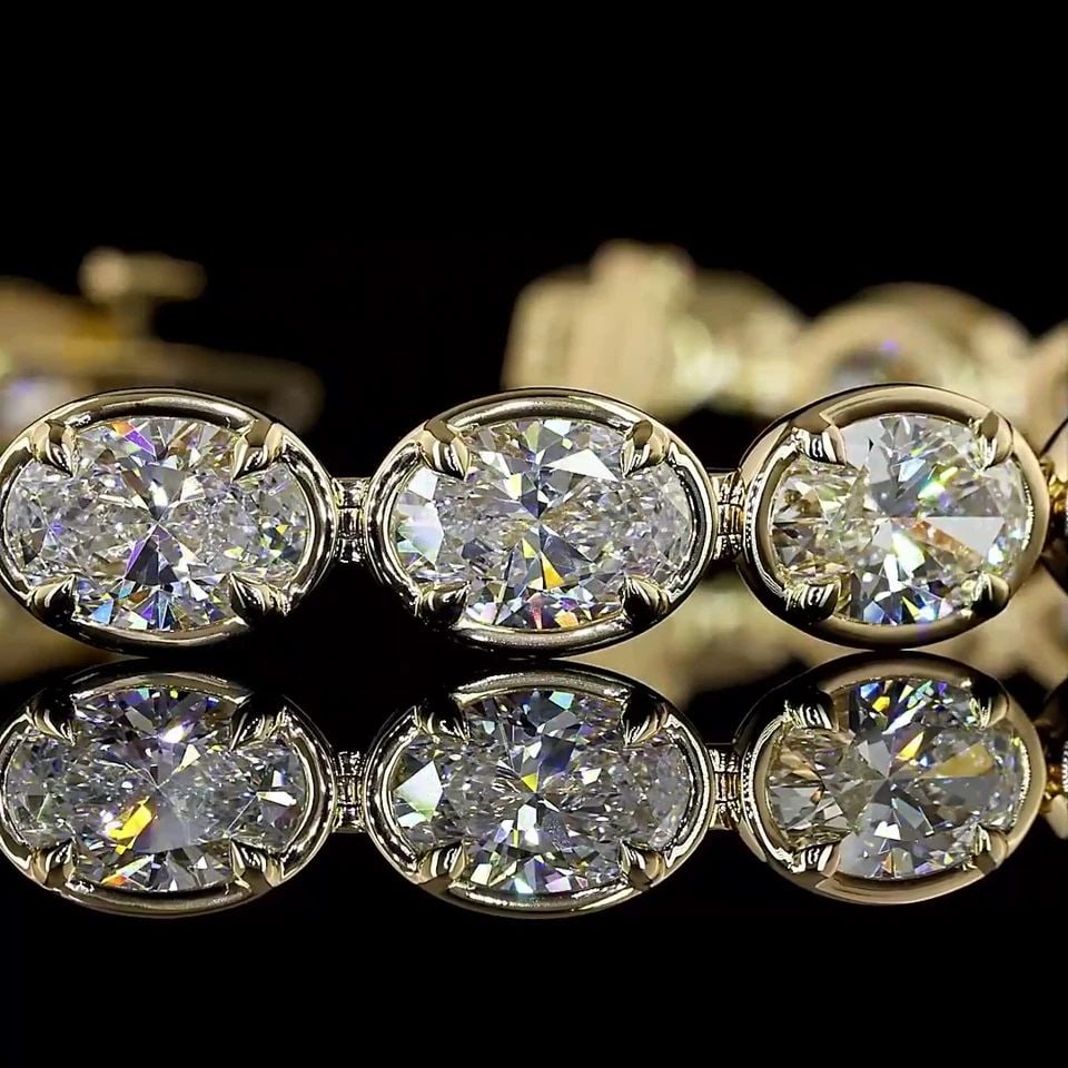 LAB-GROWN 15.29 CARAT OVAL E-F-VS1 DIAMOND 14K YELLOW GOLD TENNIS BRACELET: LAB-GROWN 15.29 CARAT OVAL E-F-VS1 DIAMOND 14K YELLOW GOLD TENNIS BRACELET LAB-GROWN 15.29 CARAT OVAL E-F-VS1 DIAMOND 14K YELLOW GOLD TENNIS BRACELET PRODUCT DESCRIPTION Title: High-quality Brand-New 