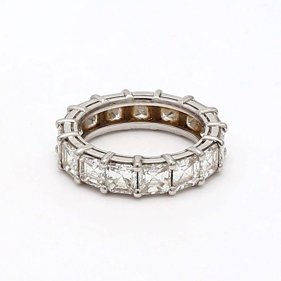 5.25 CARAT ASSCHER CUT G VS1 DIAMOND PLATINUM ETERNITY BAND RING: 5.25 CARAT ASSCHER CUT G VS1 DIAMOND PLATINUM ETERNITY BAND RING Title: 5.25 Carat Asscher Cut G VS1 Diamond Platinum Band Ring Style: Band Metal: Platinum Gemstone 1: 5.25 Carat Diamond Number of Sto