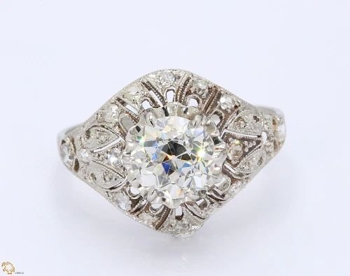 1.43 CARAT OLD EUROPEAN SHAPE I-SI1 DIAMOND PLATINUM WEDDING RING (1 of 2)