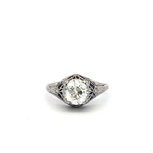 1.74 CARAT OLD EUROPEAN AND ROUND DIAMOND 0.08 CARAT SAPPHIRE PLAT ART DECO RING (1 of 2)