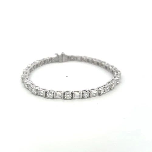 4.20CT ROUND BRILLIANT & BAGUETTE DIAMOND PLATINUM TENNIS BRACELET (F VS) (1 of 2)