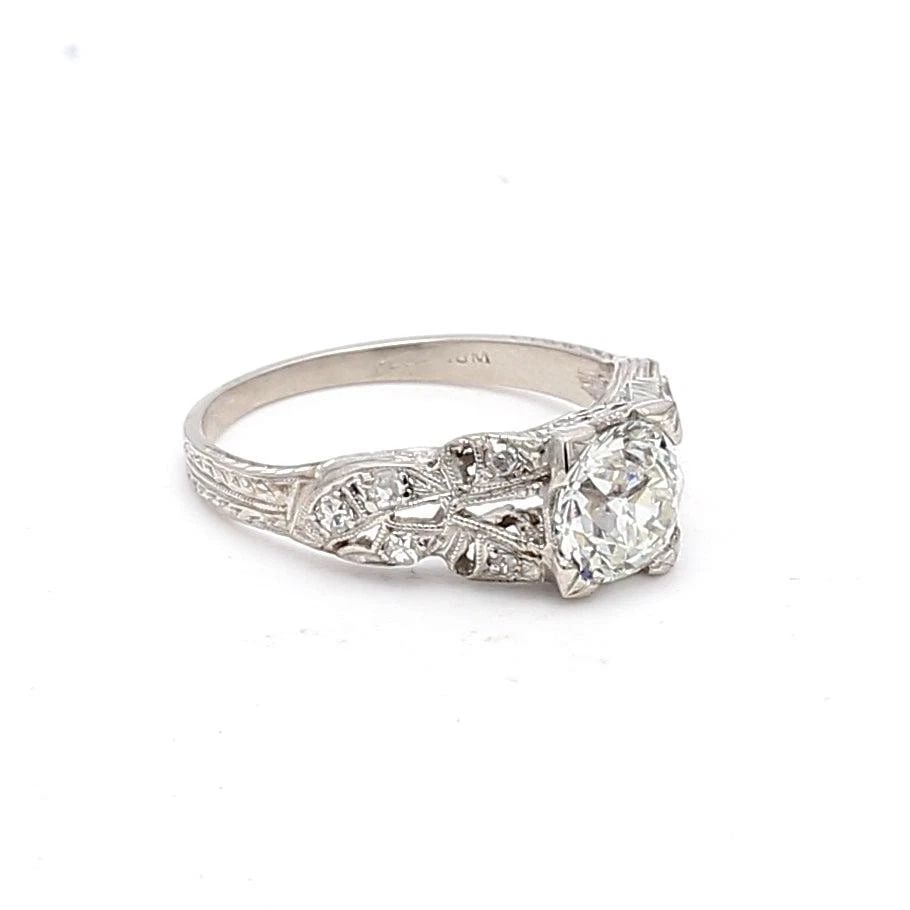 1.16 CARAT OLD EUROPEAN CUT H VS2-VVS2 DIAMOND PLATINUM ART DECO RING: 1.16 CARAT OLD EUROPEAN CUT H VS2-VVS2 DIAMOND PLATINUM ART DECO RING Title: 1.16 Carat Old European Cut H VS2-VVS2 Diamond Platinum Art Deco Ring Style: Art Deco Metal: Platinum Gemstone 1: 0.07 Cara